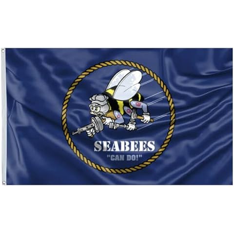 NSN SeaBees Flag 3x5 Ft - UV Fade Resistant Double Printed and Double Stitched 150D Polyester banner For Use Outdoor or Indoor (SeaBees Flag) Cover