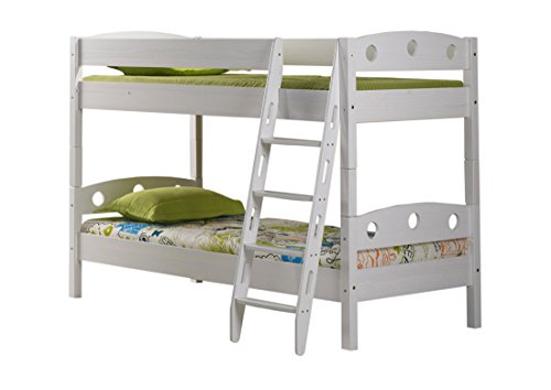 Etagenbett Doppelbett Stockbett mit Schrägleiter Kenny Buche massiv Weiss teilbar