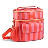 Fit & Fresh Sidekick Insulated Cooler Bag – Dual Compartment Leakproof Soft Sided Lunch Cooler, Small Cooler Bag with Crossbody Strap, 15 Can Capacity for Work, Beach & Travel, Daiquiri Cabana Stripe