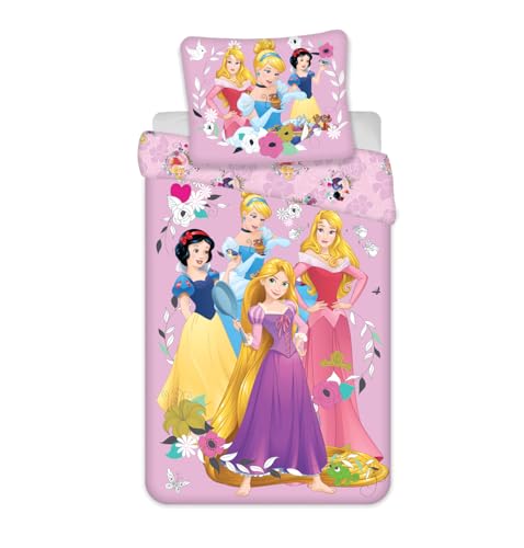 Disney Princesses - Parure copripiumino per bambine, 140 x 200 cm, federa 70 x 90 cm, 100% cotone