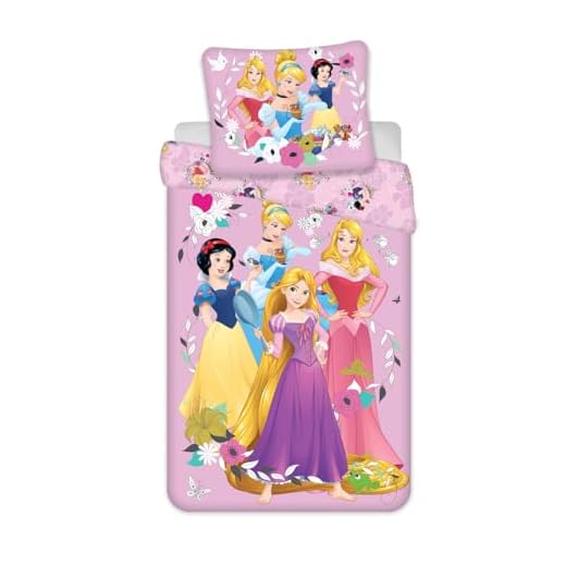 Disney Prinzessinnen Bettbezug für Kinder, Bettwäsche 140 x 200 cm, Kissenbezug 70 x 90 cm, 100 % Baumwolle