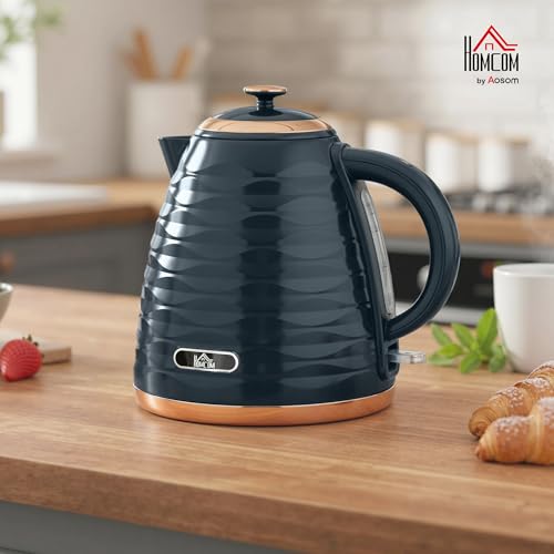 HOMCOM Electric Kettle 1.7L, Fast Boil, 3kW Cordless Water Kettle with Removable Washable Anti-scale Filter, UK Otter Thermostat, Auto Shut-off, 360° Swivel, BPA Free, Dark Blue Water Ripple Texture - Image 3