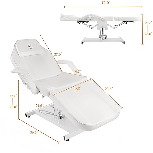 LUXMARS Hydraulic Facial Chair Adjustable Swivel Tattoo Chair Beauty Spa Bed for Eyelash Extensions with Stool White - Image 3