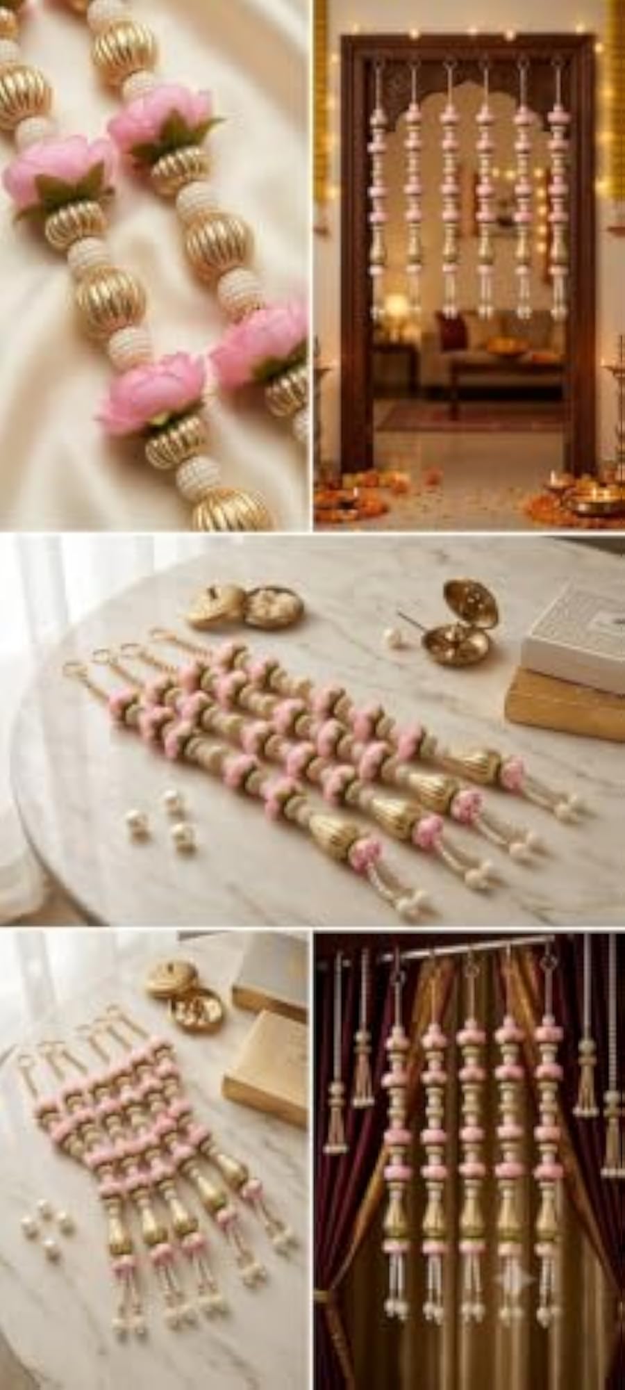 Faiz Handcrafted Peony Wall Hanging Flower & Golden Bead Set