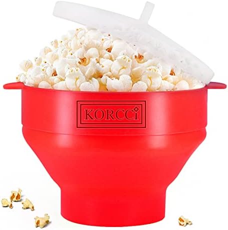 The Original Korcci Microwaveable Silicone Popcorn Popper, BPA Free Microwave Popcorn Popper, Collapsible Microwave Popcorn Maker Bowl, Dishwasher Safe - Red