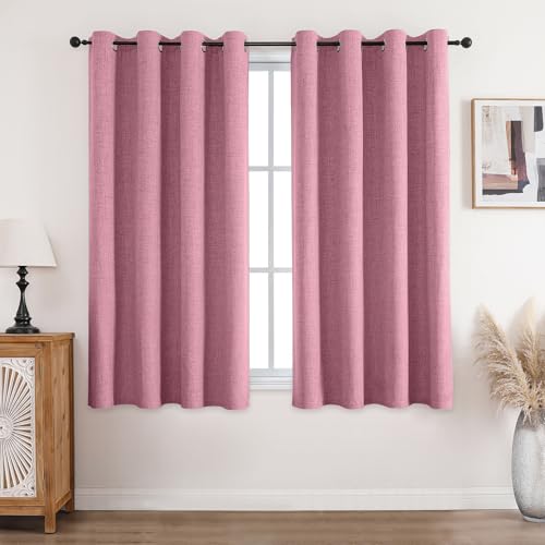 CUCRAF 100% Blackout Curtains Pink 54 Inch Drop 2 Panels Soft Texture Energy Saving Sun Blocking Thermal Eyelet Curtains for Bedroom Living Room 66 X 54 Inch