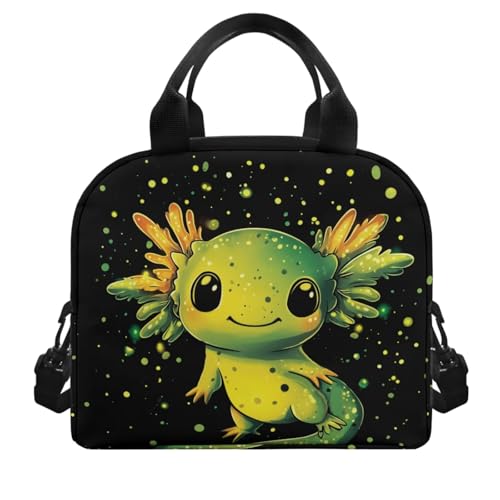 Ystardream Elementary Backpack and Lunch Bag Set for Boys Green Axolotl Backpack with Side Pockets for Water Bottles Girls Cartoon Animal Print Pencil Case & Bookmark 4 PCS School Supplies3