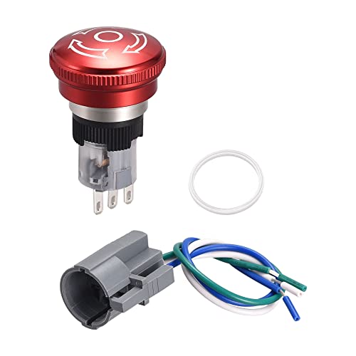 sourcing map 16mm Mounting Latching Emergency Stop Push Button Switch AC250V 5A 1NO 1NC with Plug Wire