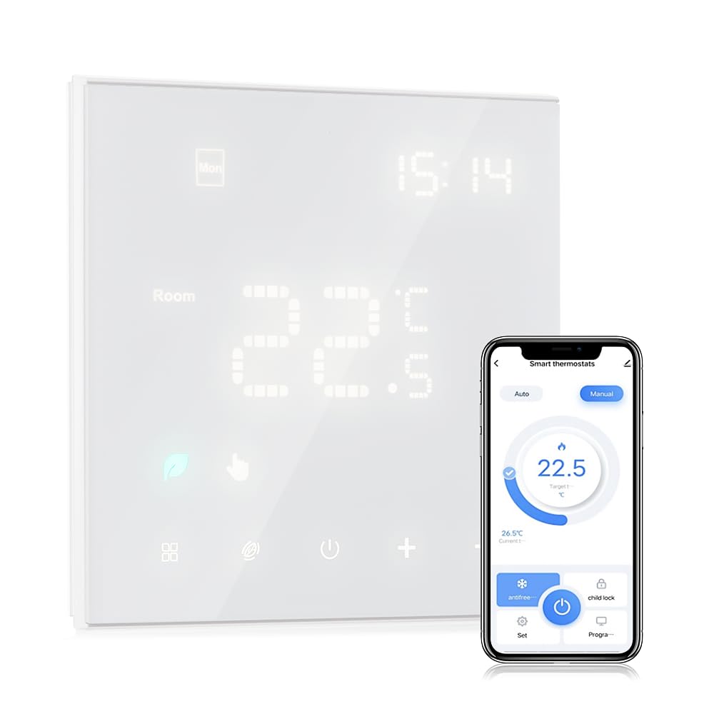 Decdeal Termostato Intelligente per Ambienti WiFi, Riscaldamento Elettrico programmabile, luminosità Regolabile, Compatibile con l'app tuya