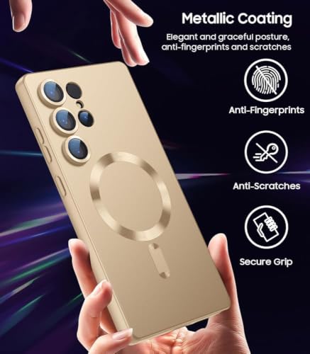 Image of DIZORO Samsung S25 Ultra Case, Compatible with Mag Safe Back Cover, Matte Luxury Metallic Luster Flexible TPU Wireless Charging Shockproof Case with Camera Protector (Metallic Silver)