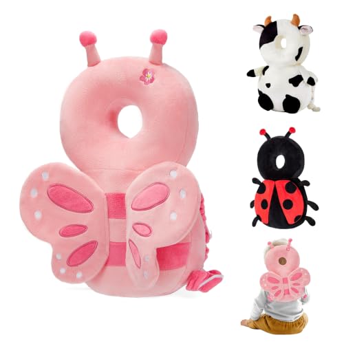 Image of Baby Head Back Protector Backpack Toddler Safety Protector Cushion Pad Soft, Adjustable and Lightweight Design for Safe Walking and Crawling Toddlers Girls and Boys(Pink Butterfly)