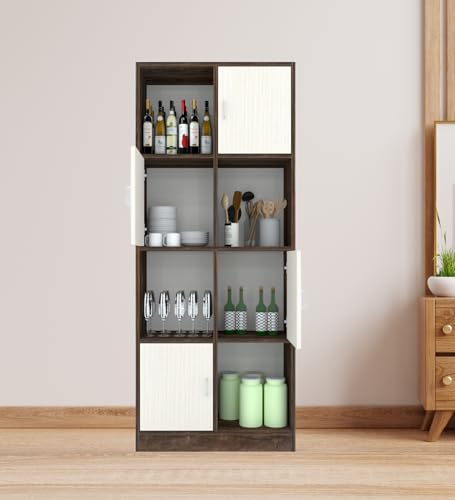 Image of SPECIALITY PANELS 8 Shelf Kitchen Cabinet | Multipurpose Wooden Storage Cupboard with Doors | Semi Open Pantry Organizer | Tall Space Saving Storage Unit for Kitchen Living Room Home | Display Rack