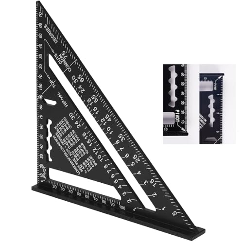 Escuadra Carpintero, Regla Triangular Métrica de Aluminio, Cuadrado de Carpintero de Aleación de Aluminio, Metalicas Carpintero Herramienta de Medición Herramientas para Madera Multifunción (Negro)