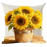 Ramirar Funda de almohada decorativa de verano con diseño de girasoles amarillos y marrones y mariposas,7 cm