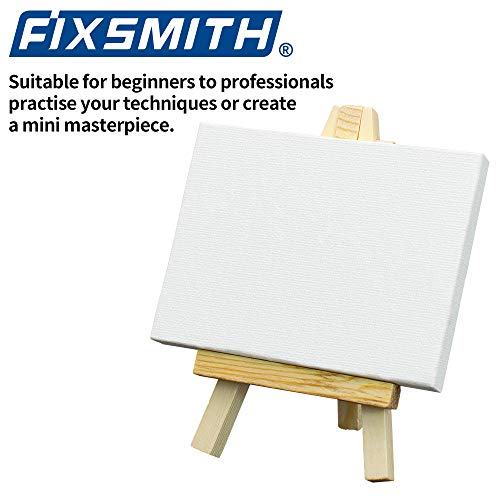 Image of FIXSMITH 3x4 Inch Mini Stretched Canvas Easel Set- Bulk Pack of 12,Set Contains 12 Rectangle Canvases &12 Mini Easels,Small White Art Canvases & Wood Easels for Painting Craft Drawing Decoration