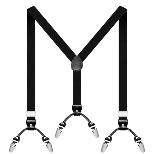 MAHOTUY Suspenders for Men, Adjustable Heavy Duty Men's Suspenders Y Back with 6 Clips Under Clothing for Jeans Dress Pants (Black)