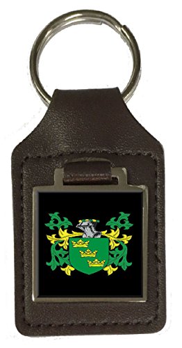 Porte-clés en cuir marron et blason de famille Derby pour cadeau homme