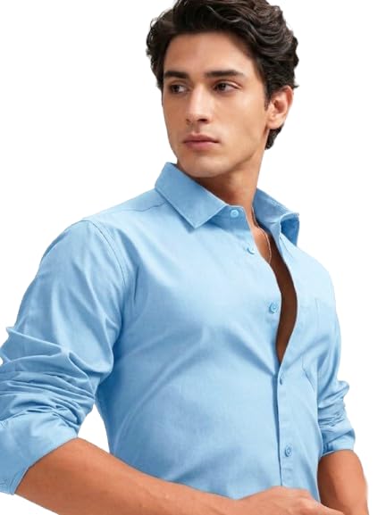 Image of Cozytton Men's Pure Cotton Solid Stylish Casual & Formal Wear Shirt | Stylish Regular Fit Full Sleeve Comfortable Office Party Trendy Shirt - Multi Color