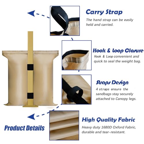 HAZBEN Canopy Weights 112 LBS Sand Bags Gazebo Tent Sand Extra Large Pop up Gazebos Weights Sand Bags for Ez Pop up Canopy Tent Outdoor Instant Canopies 4Pack (Beige)