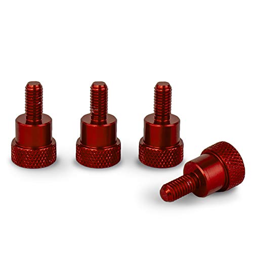 PrecisionGeek Thumb Screws M5 x 10mm, Red Anodized Aluminium, Knurled Head with Shoulder, 12mm Diameter, Set of 4
