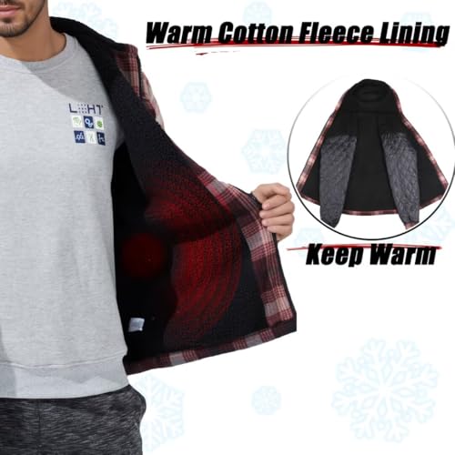 LeeHanTon Men Heavy Thick Flannel Plaid Jacket Sherpa Fleece Lined Sweatshirt Big&Tall Hoodies Zip Up Winter Warm Coat3
