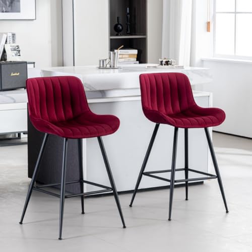 Whiterye Bar Stools Set of 2 with Velvet Upholstery Burgundy