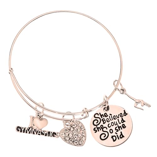 Image of Infinity Collection Gymnastics Charm Bangle Bracelet- Rose Gold Plated She Believed She Could So She Did Gymnastic Jewelry - Gift For Gymnast