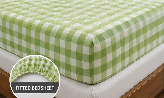 Image of 210 TC Premium Glace Cotton Comfort Elegent Design Bedsheet with Pillow Cover - Ultra Soft Cotton King Bed Sheet for Daily Comfort - GreenCheck Elegent 72x78x10 Inche