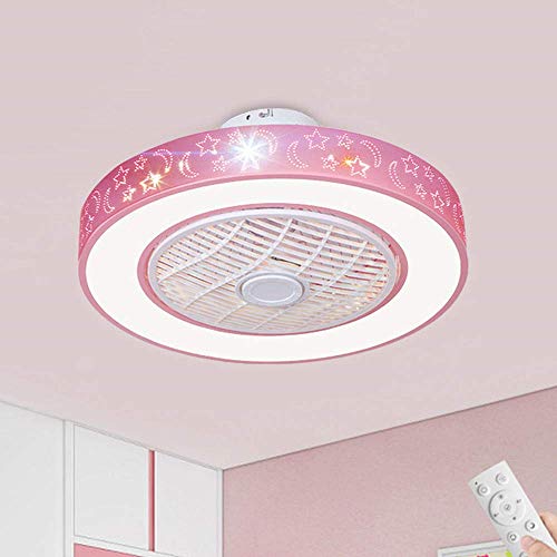 LAKIQ Kids Room LED Ceiling Fan with Light 7 Blades Modern Acrylic Flush Mount Ceiling Lights 20.5’’ Drum Close to Ceiling Lighting 3-Color Dimmable for Bedroom(Pink)