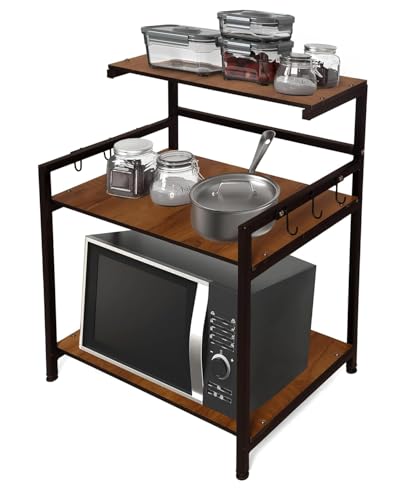 Image of Heavy Duty Metal Microwave Oven Stand with Storage Shelves | 3 Tier Kitchen Organizer Rack with Hooks | Suitable for Microwave, OTG & Kitchen Appliances