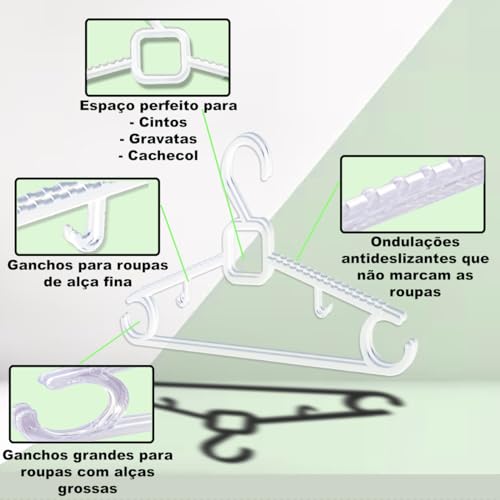 Kit 50 cabides de acrilico transparente tamanho adulto reforçado resistênte