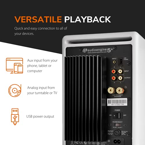Audioengine A5+ Plus Powered Speaker | Desktop Monitor Speakers Computer Sound System | 150W Premium Powered Bookshelf Stereo Speakers, Aux Audio, Rca Inputs/Outputs, Remote Control (White) #TOP2