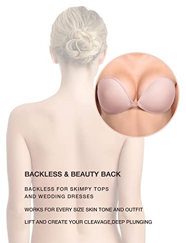 Image of Wingslove Adhesive Bra Reusable Strapless Self Silicone Push-up Invisible Sticky Bras for Backless Dress