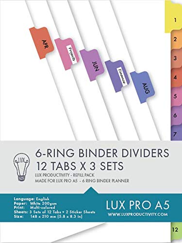 LUX PRO Productivity Planner - Binder Organizer - Refill Packs and Stickers - Compatible with A5 Filofax Organisers (LUX PRO - Binder Dividers)