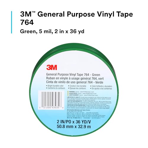 Image of 3M Vinyl Tape 764, General Purpose, 2 in x 36 yd, Green, 1 Roll, Light Traffic Floor Marking Tape, Social Distancing, Color Coding, Safety, Bundling