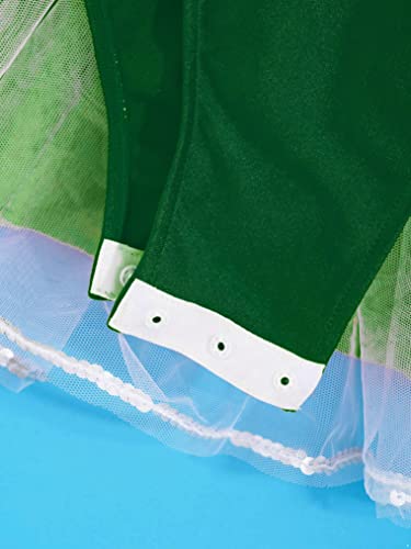 Yeahdor Kids Girls Christmas Dress Red Velvet Xmas Party Santa Claus Costumes Fancy Dress Up Figure Ice Skating Dress Green Mesh 4 #TOP4
