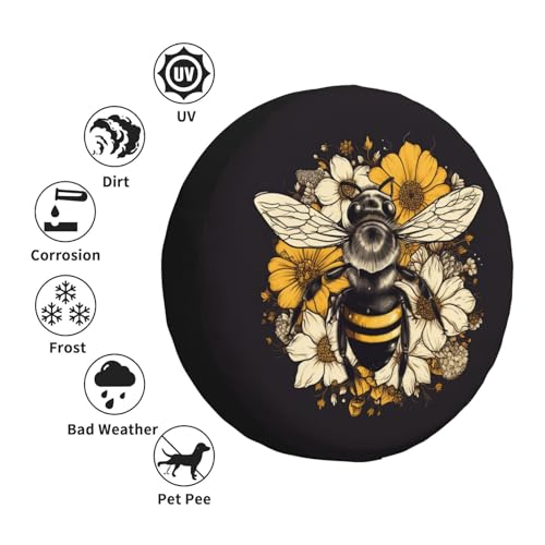 Image of Fluffy Bee Sunflower Spare Tire Cover Universal Fit for Trailer RV SUV Truck Camper Weatherproof Protectors Tyre Covers 14 inch 15 inch 16 inch 17 inch