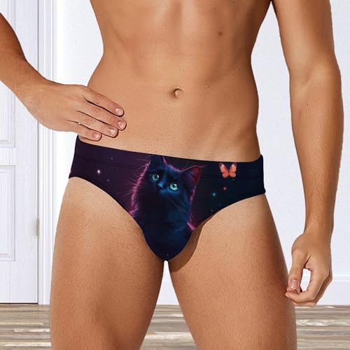 Black Cat Daisy Butterflies Mens Swim Briefs Quick Dry Swim Trunk Bikini Underwear Swimsuit4