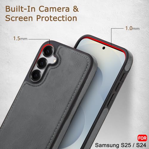 Image of TheGiftKart Genuine Leather Finish Back Cover Case for Samsung Galaxy S25 / S24 5G | Raised Edges for Camera & Screen Protection | Stunning Minimalist Design Back Case Cover (Black Sides, Grey)