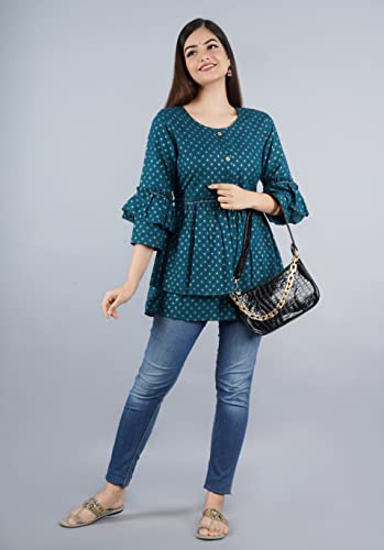 Image of Shiva Fab Short Kurti for Women | Embroidered Straight Rayon Kurta | Round Neck Full Sleeves Short Kurti for Women's