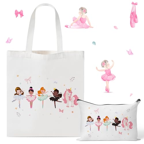 Y1tvei Bolsa de lona de bailarina de unicórnio - 2 peças de bolsa de lona fofa bailarina dançando, bolsa de maquiagem com estampa de balé, bolsa de maquiagem com estampa de aquarela, bolsa
