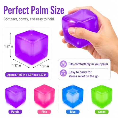 Stress Cube Squishy Toy, 1.97 Inch Slow Rising Fidget Stress Ball, Soft Squeeze Sensory Toy for Adults & Kids, Durable Leakproof Solid Color Cube, Gift-Ready for Office Classroom