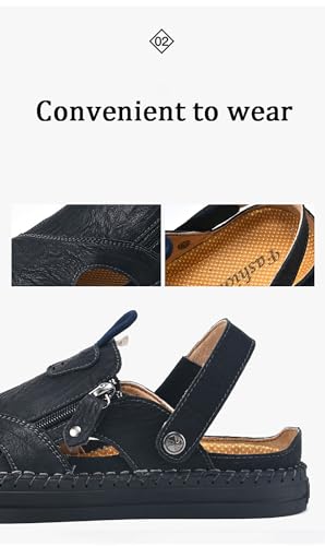 Leather Beach Sandals for Men Closed Toe Water Sandals Casual Summer Non Slip Walking Fisherman Shoes4