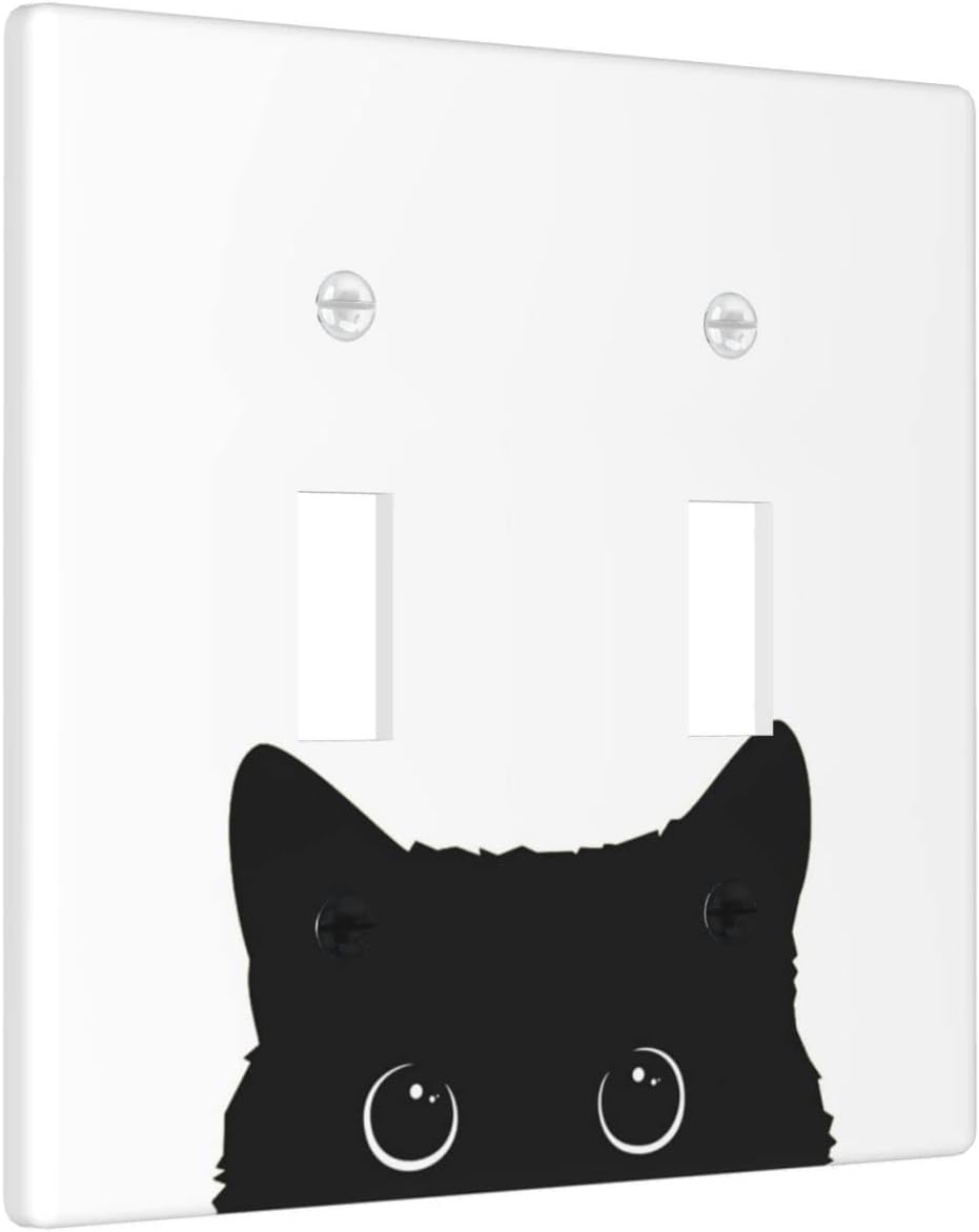 Cute Cat Light Switch Cover Plates Decorative Double Toggle Wall Plate 2-Gang Art Print Faceplate for Kitchen Home Room Decor 4.5" X 4.5"