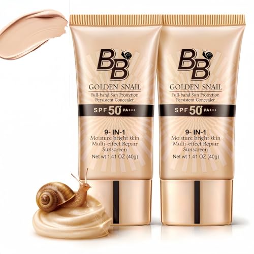 Image of 2PCS BB Cream Light SPF Tinted Moisturizer,Snail Tinted Moisturiser with High Coverage,BB Cream Light SPF 50+ Gold Snail Sunscreen,Foundation for Mature skin,Lig/ht for All Skin Types(Natural Color)