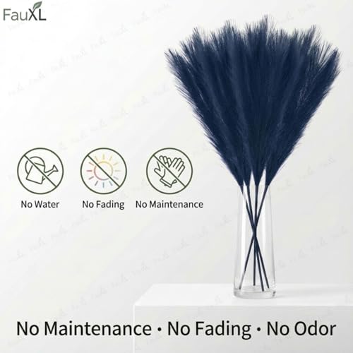 Image of Pack of 4 Pcs Artificial Flowers Faux Pampas Grass Small Fake Flower Plant for Home Decor, Office, Bedroom, Living Room, Table Decoration, Dried Plants (Without Vase Pot) (Navy Blue)