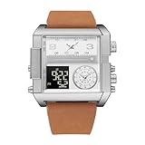 ROSEEONNE reloj de pulsera Reloj de pulsera cuadrado multizona horaria, de cuarzo, resistente al agua, con esfera grande y doble pantalla, un regalo moderno for hombre.(Blown/White)