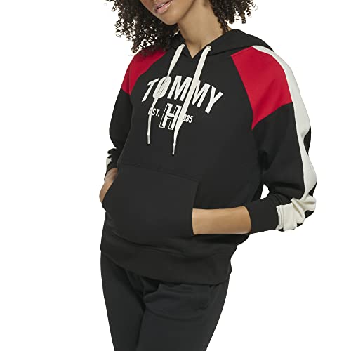 Tommy Hilfiger Women's Relaxed Fit Athletic Blocking Printed Graphic On Chest Hoodie, Black #TOP1