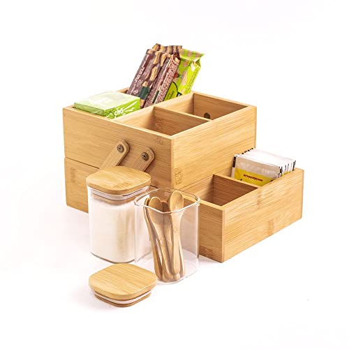 KIT CHÁ 4PÇS CAIXA DE BAMBU, POTES 200ML E MINI COLHERES