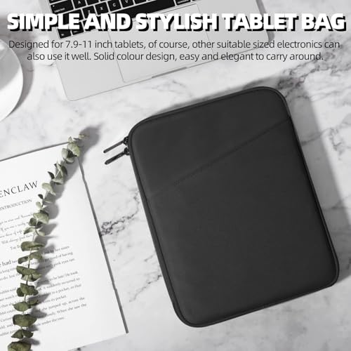 Bolsa Blanda de Tableta Estuche, 7,9-11″ Funda de Tableta Impermeable para 11" iPad A16 2025, Air M3 M2, Pro M4 2024, 10,9" iPad Air, con Compartimento Accesorios, Negro, 30 x 23 x 3 cm, 1 Pieza - imagen 7